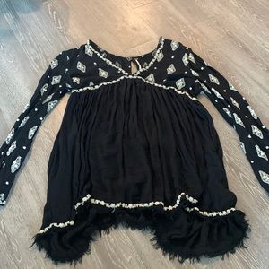 Free People Medium Long Sleeve Croched Open Back Top